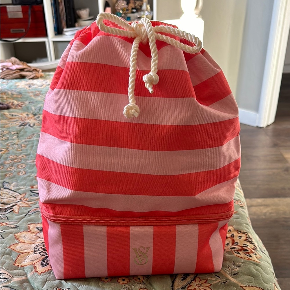 Victoria's Secret Pink and orange stripe beach cooler.